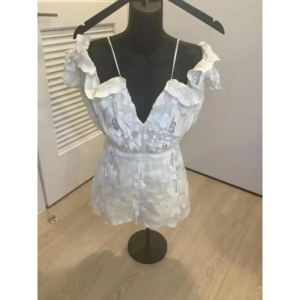 Alice McCall White Lace Shake It Off Romper 0 Bohemian Resortwear Embroidery - Picture 2 of 6
